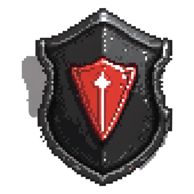 Shield badge with a digital lock and red warning symbols, cybersecurity theme, menacing look sticker