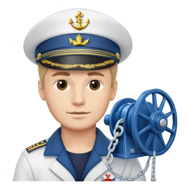 Russian sailor with captain hat operating a winch on oceanography research vessel sticker