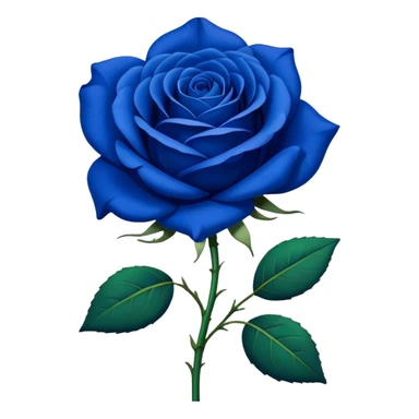 Single blue rose flower with stem and leaves, royal blue color sticker