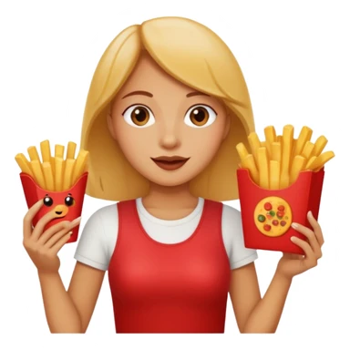 lean female holding fries on one hand and eating pizza on the other hand sticker