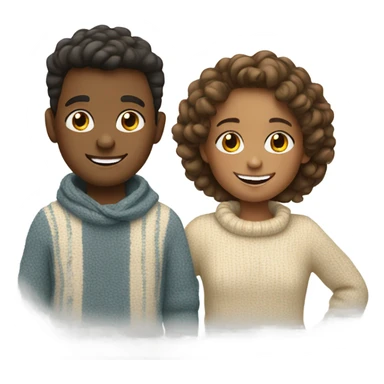smiling girl and boy outdoors with matching sweater  sticker