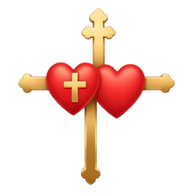 Two red heart outlines united by a gold cross  sticker