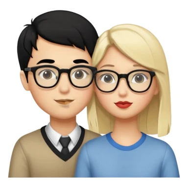 pretty light blonde girl barbie kissing nerd boy with black hair and tan skin on the cheek sticker