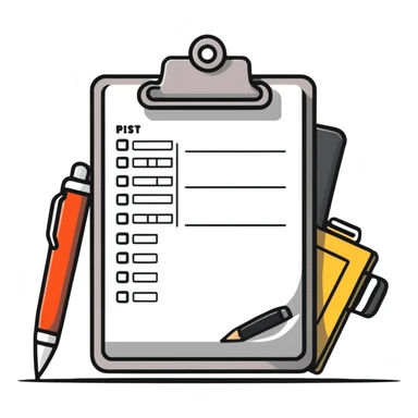 clipboard with task list and gear sticker