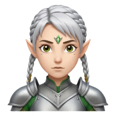 battle elf, tight braid, silver armor, fierce stare sticker