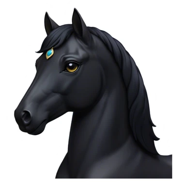 Cinematic Noble Black Horse Portrait Emoji, Poised and regal, with a strong, athletic build and a sleek, well-groomed jet-black fur, deep-set soulful dark eyes, Simplified yet sharp and sophisticated features, highly detailed, glowing with a soft, dignified glow, high shine, intelligent and commanding, stylized with an air of mysterious grace, focused and attentive, soft glowing outline, capturing the essence of a watchful and confident steed, so majestic it feels as though it could gallop out of the screen with effortless authority! sticker