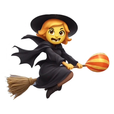 Scarry witch flying on a broom facing right throwing candy. sticker