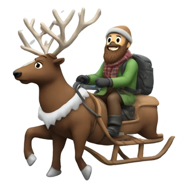 bearded man outdoors in a snowstorm riding a flying reindeer sticker