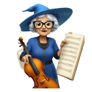 smart granny witch with glasses and blue hat directing orchestra sticker
