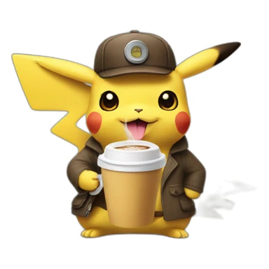detective pikachu drinking coffee sticker