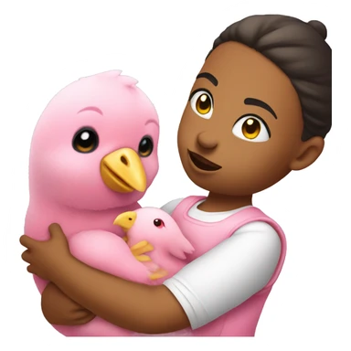 Pink plush bear with a coquette holding a baby chicken sticker