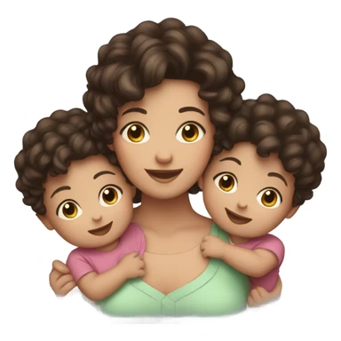 a mom with short dark brown curly hair  and 2 twins baby’s one boy one girl sticker