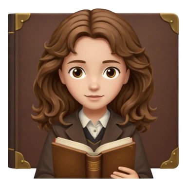 Hermione Granger with wavy hair and brown book in hand  sticker
