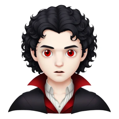 vampire boy with medium-length curly black hair red eyes sticker