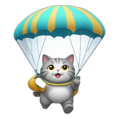 fat grey cat flying with a parachute sticker