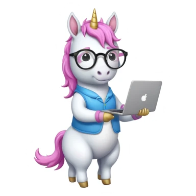 Unicorns holding laptop book
A full body of scholar unicorn wearing round glasses, holding a laptop. sticker