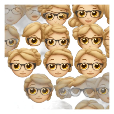 Mujer, pelo cobrizo, tez blanca, ojos cafés, lunar al lado derecho de la barbilla, cejas delgadas, pestañas largas, con lentes transparentes, con fleco, sticker
