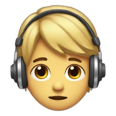 Illustrate a melancholic emoji of a straight sad boy, head bowed, with headphones on, lost in the emotional melodies of heartbreak. sticker