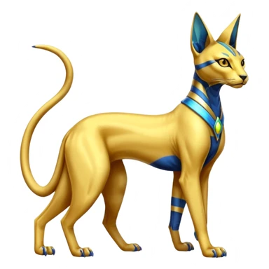 Modern futuristic shiny colorful Bastet-Anubis-Sphynx-Lombax-Zeraora-Renamon-fusion (full body) sticker