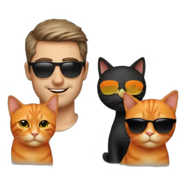 polish man in sunglasses holding one orange cat and one black cat sticker