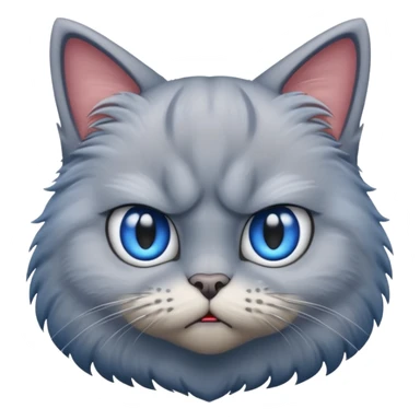 angry grey cat blue small eyes. iphone real emoji style sticker