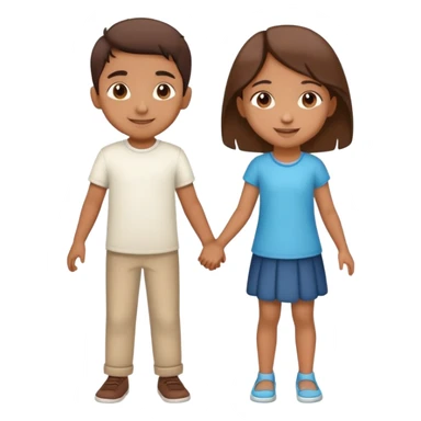 Indian boy and girl holding hands, boy lighter brown, girl medium brown, both children age 5-6, cheerful expressions sticker