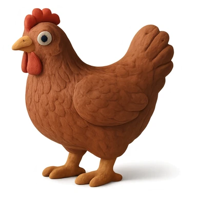 hen with realistic feather texture standing pose in claymation style sticker