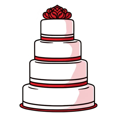 Beautiful red velvet wedding cake with multiple tiers and white icing details sticker