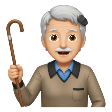 A grey-haired fan with cane in hand, cheering loudly with youthful spirit. sticker