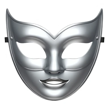 A sleek masquerade mask emoji made of polished silver chrome, smooth sensual curves, reflective metallic surface, mysterious sexy luxury vibe, minimal iOS emoji style, centered, clean white background sticker
