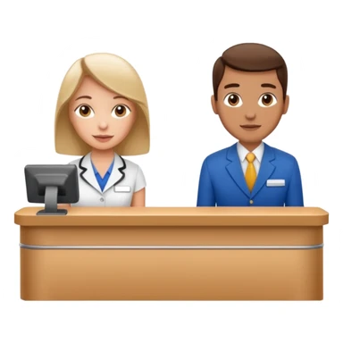 receptionist and tourist standing on hotel reception desk\ sticker