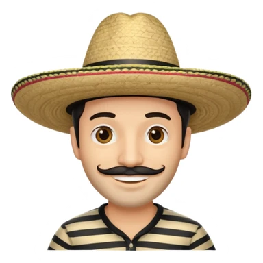 A happy fair skinned Colombian man with minimal facial hair wearing a black and beige stripped Colombian sombrero sticker