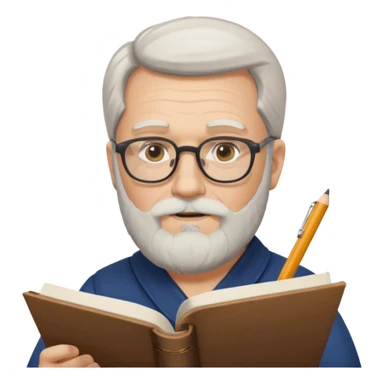 caucasian man with white beard writing in the script, facing right sticker