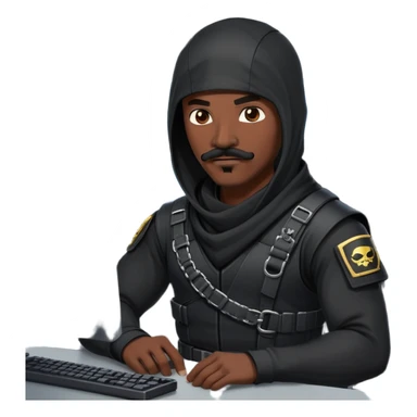 african-american mustache mercenary black asymmetrical ninja hacker terminal command center sticker