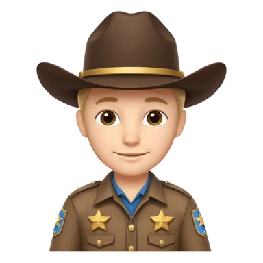 cute sheriff cowboy portrait, head and shoulders only, cowboy hat, sheriff badge on chest, confident smile, western uniform collar, 3D cartoon, mobile game icon style, clean background, no text, no watermark
 sticker