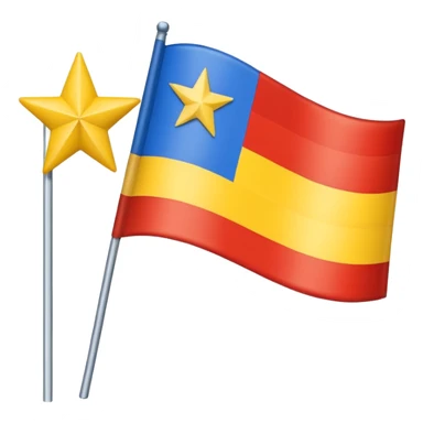 A flag with nine horizontal stripes, alternating red and yellow, starting and ending with yellow. On the left side, a blue triangle pointing to the center, with a white five-pointed star inside. sticker