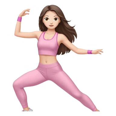 white brunette girl long hair with hazel eyes in light pink workout clothes dancing  sticker