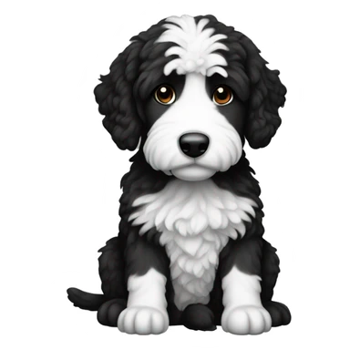 sitting down Bernadoodle black with white near mouth sticker