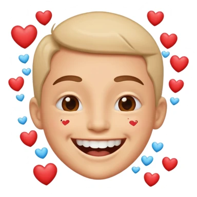 Una cara con una sonrisa tan amplia que la mitad inferior parece salirse del círculo del emoji. Se puede añadir un efecto de "espray" de pequeñas partículas de alegría (como mini-corazones o destellos) que salen de la boca. sticker