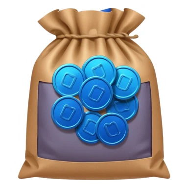 brown bag of blue coins sticker