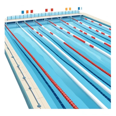 An icon featuring an Olympic swimming pool with multiple lanes and swimmers racing side by side. Splashes and lane dividers highlight the competition atmosphere. Transparent background emphasizes the energy, speed, and intensity of professional swimming events. sticker