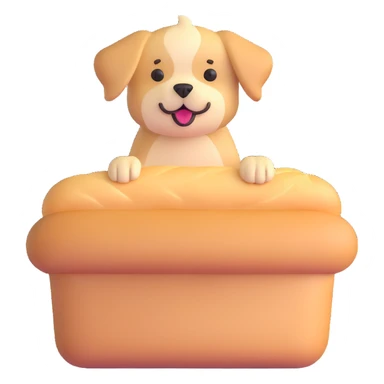 soft fluffy dog as a bread maker, peeking from a bread loaf, cheerful, warm beige, full-body sticker