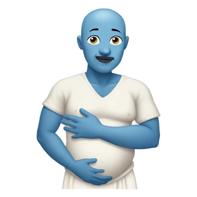 a blue skinned man with a stoic expression , pregnant, rubbing his belly. Bald. Side profile like the pregnant male emojji, cartoonishly simple face, they are rubbing the belly like a pregnant mother sticker