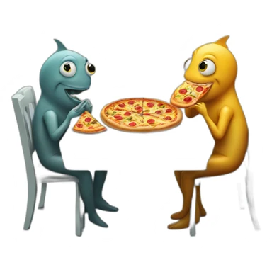 two fishes sitting at the table and eating pizza  sticker
