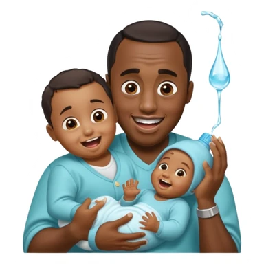 Sean “Diddy” Combs with baby oil and a very small infant and he’s pouring the baby oil on the infant that is laughing with a very exaggerated expression sticker