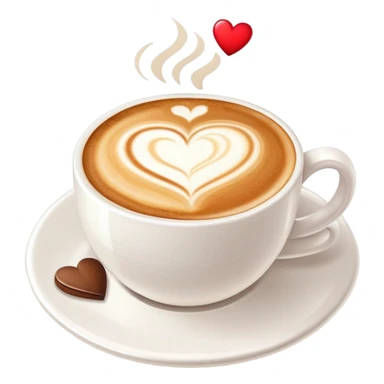 cappuccino coffee in white cup with heart latte art and foam sticker