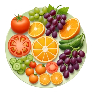 four sections of a plate with different fruits and vegetables sticker