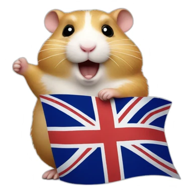 Fat hamster waiving small uk flag in its hand sticker