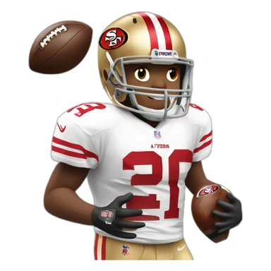 a 49ers player holding lombardi trophy sticker