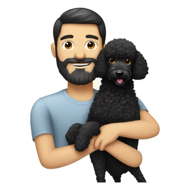 Black-haired and white guy with beard hugs black poodle dog  sticker